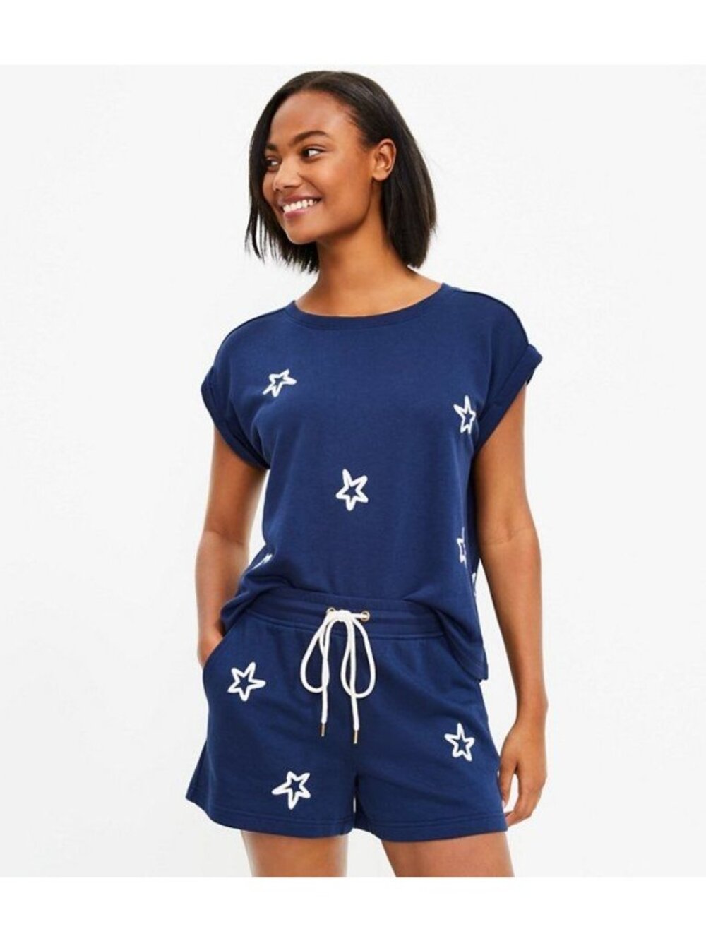 Lou & Grey Star Cozy Cotton Terry Shorts Embroidered